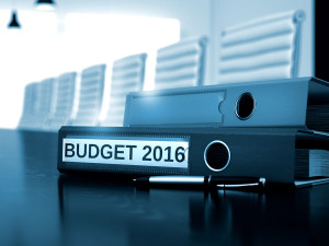 Budget 2016 - Business Concept. Budget 2016 - Business Concept on Blurred Background. Budget 2016. Business Concept on Blurred Background. 3D Render. Toned Image.